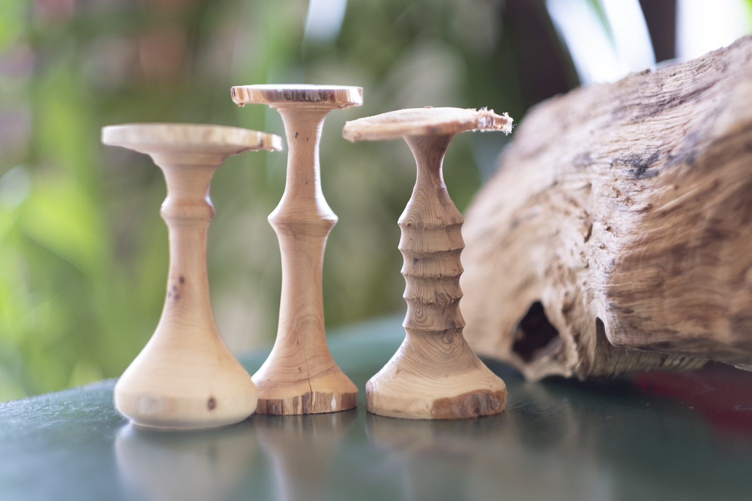 champignons en bois tourné